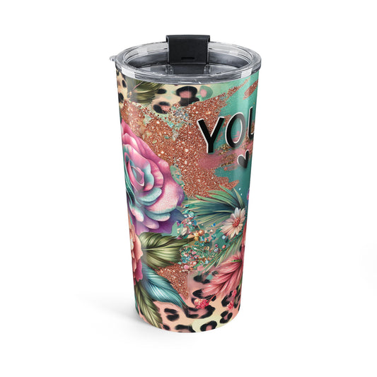 You Are Enough – Floral Sparkle Leopard Print Tumbler, 20oz