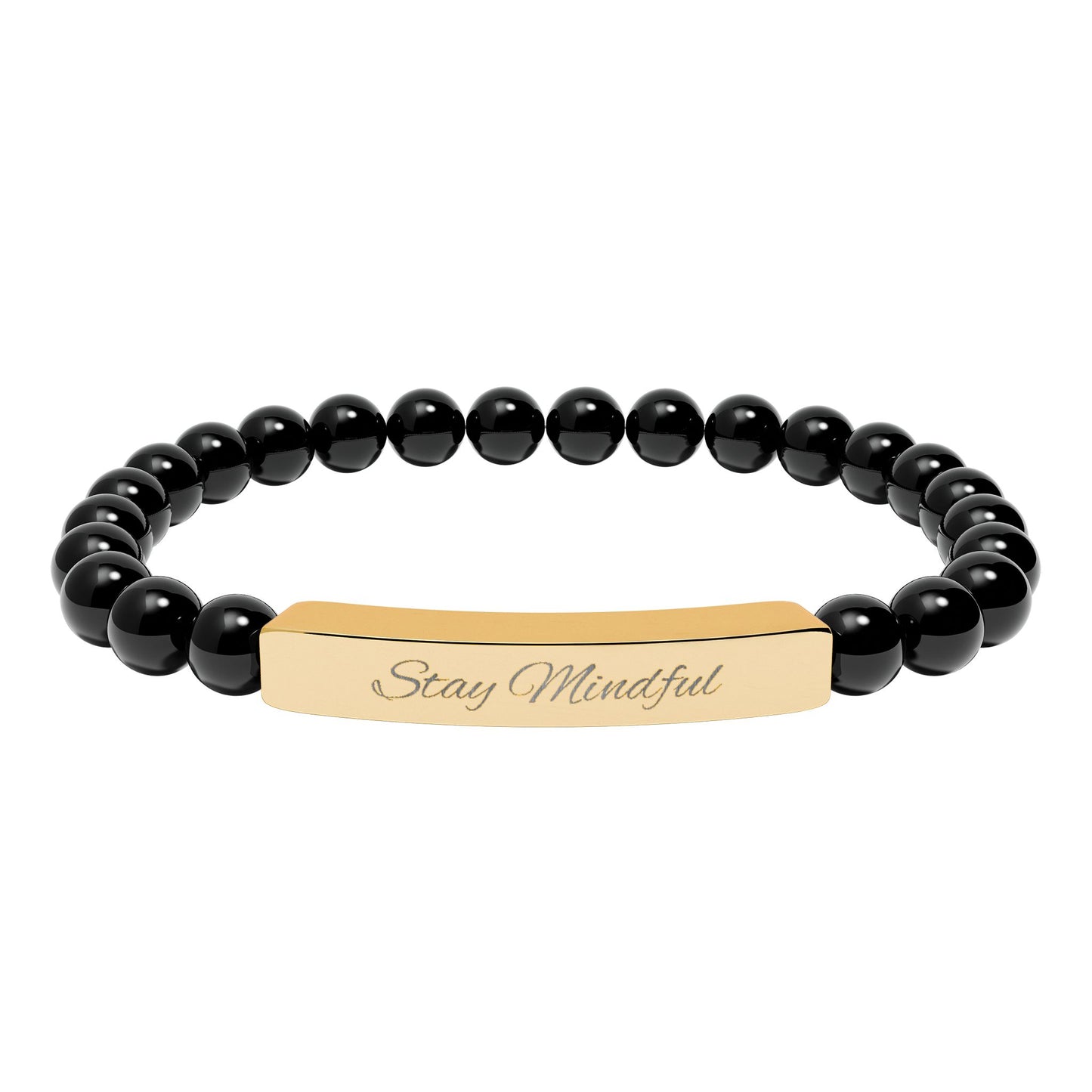 Personalized Real Natural Stone Bracelet (engraved), 7 stone options, Silver or Gold bar