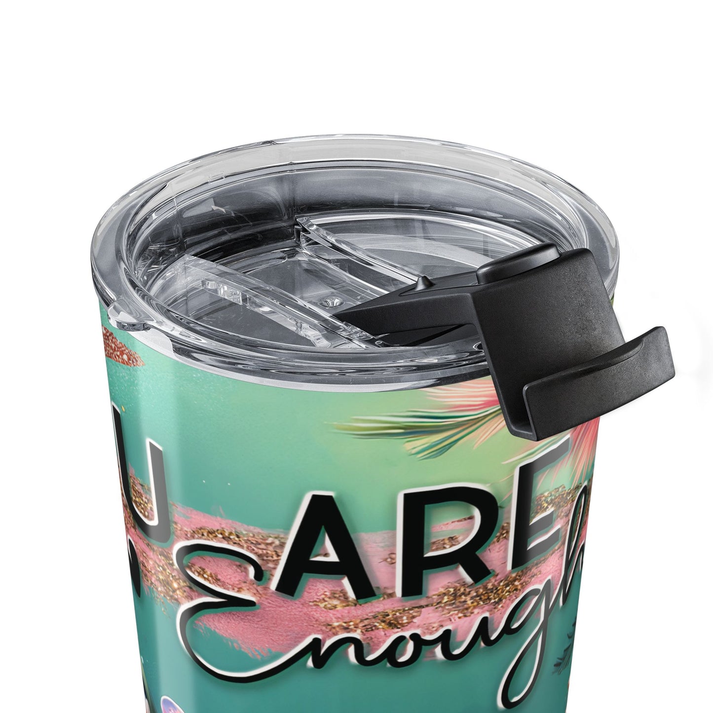You Are Enough – Floral Sparkle Leopard Print Tumbler, 20oz