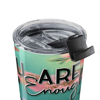 You Are Enough – Floral Sparkle Leopard Print Tumbler, 20oz