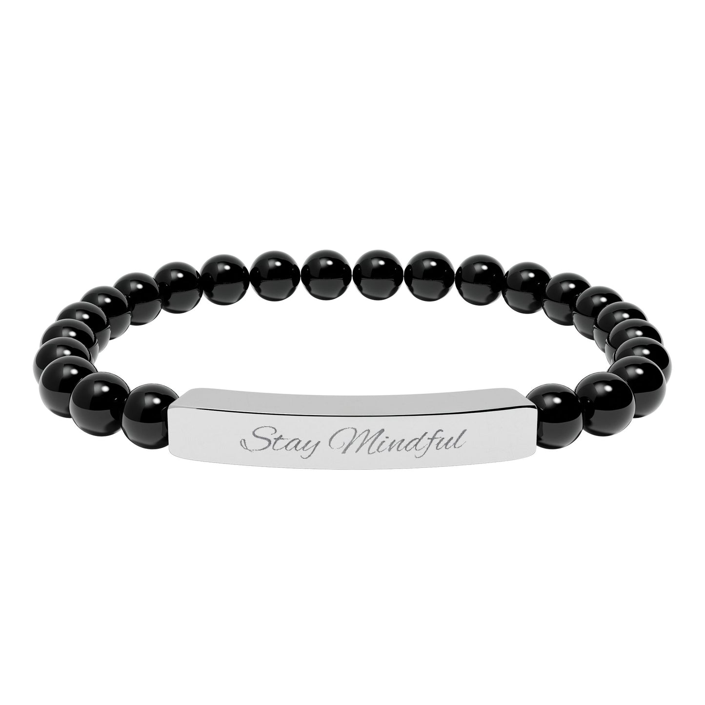 Personalized Real Natural Stone Bracelet (engraved), 7 stone options, Silver or Gold bar
