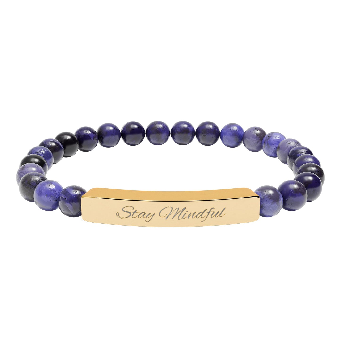 Personalized Real Natural Stone Bracelet (engraved), 7 stone options, Silver or Gold bar