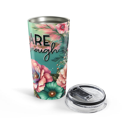You Are Enough – Floral Sparkle Leopard Print Tumbler, 20oz