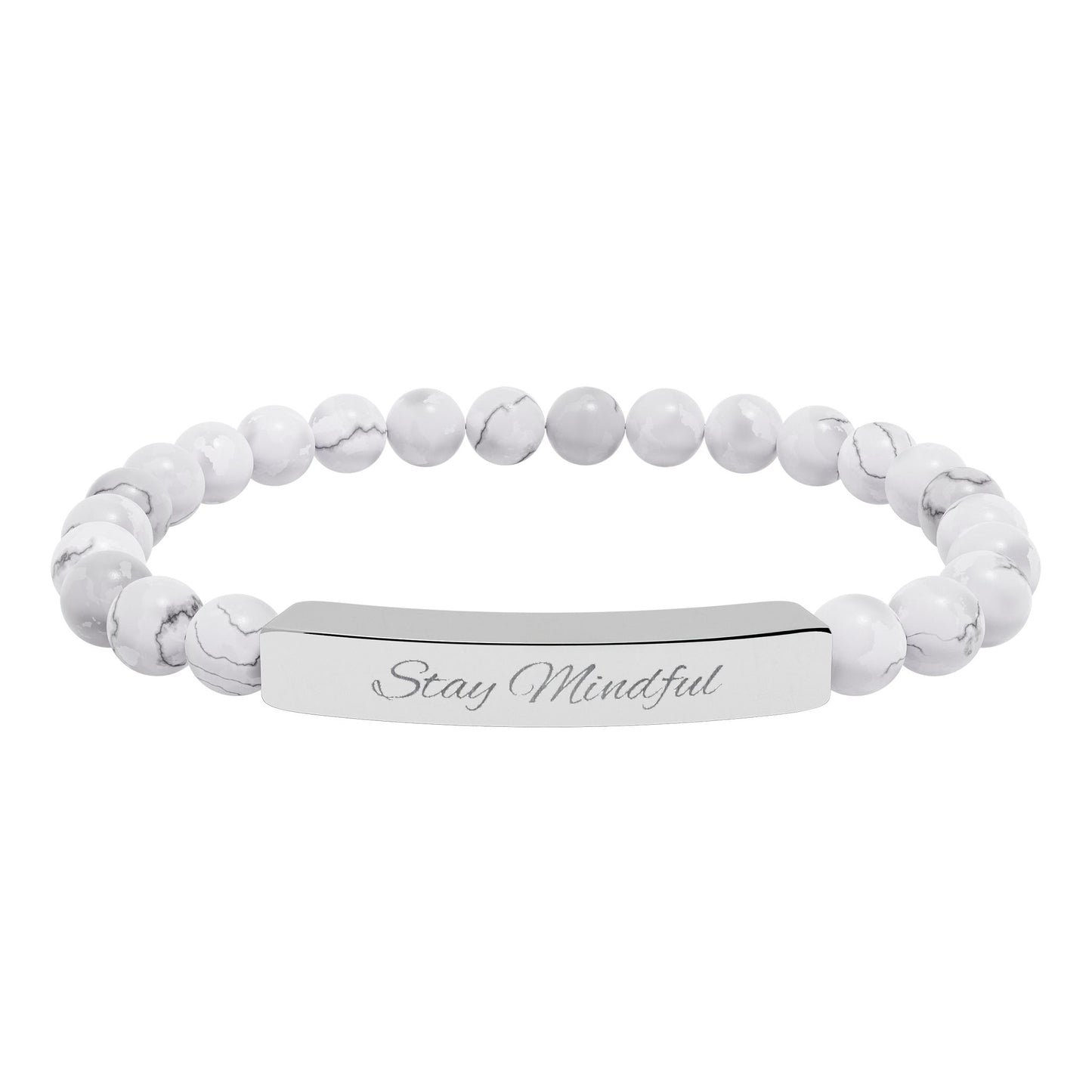 Personalized Real Natural Stone Bracelet (engraved), 7 stone options, Silver or Gold bar