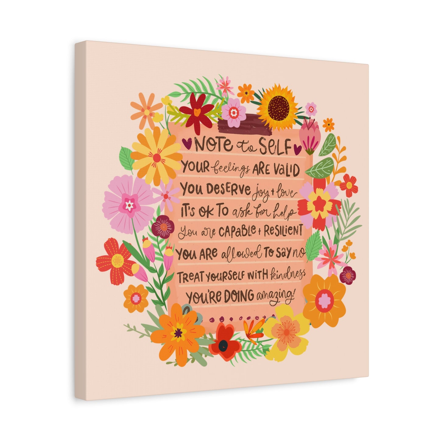 Note to Self - Positive Wall Art Canvas, 3 sizes
