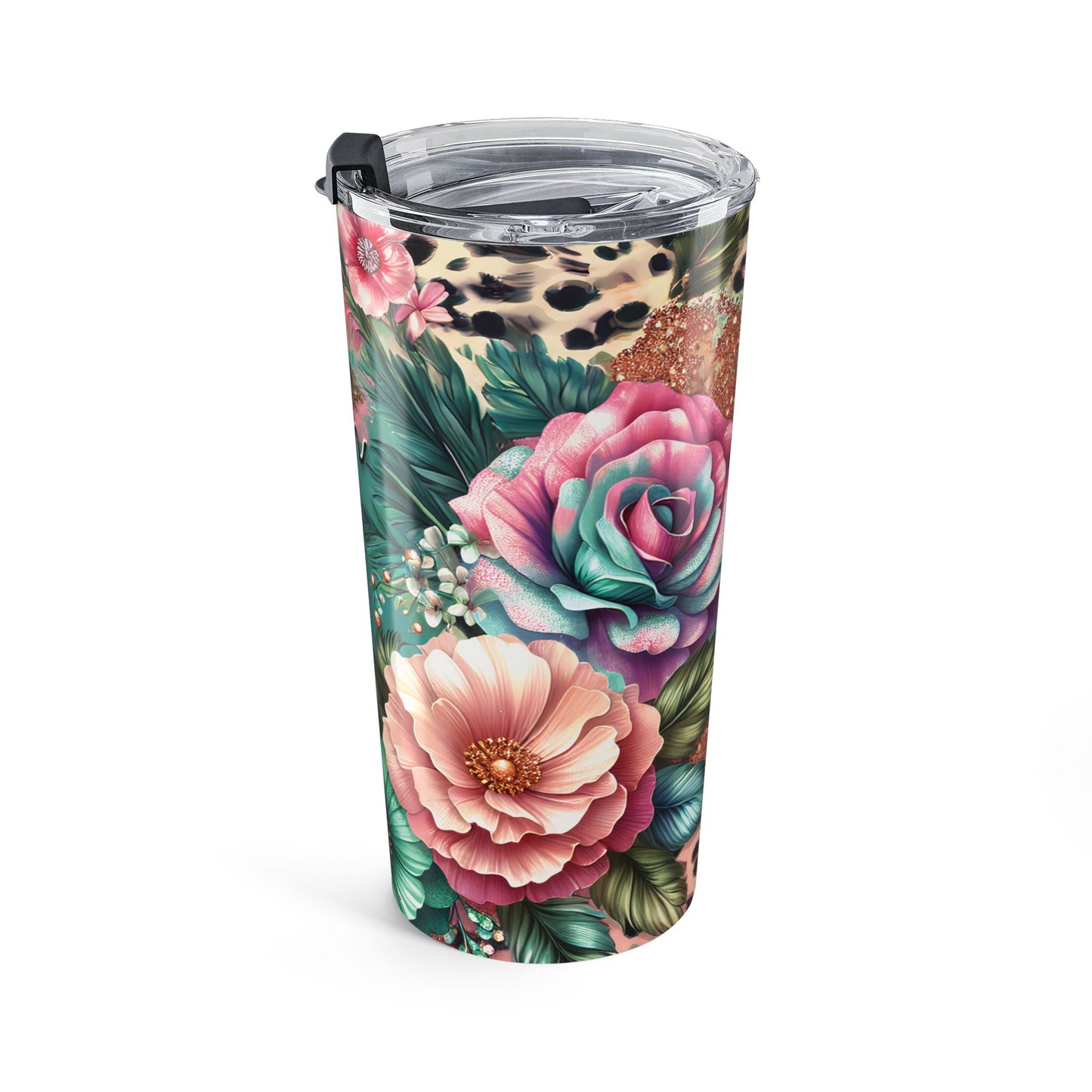 You Are Enough – Floral Sparkle Leopard Print Tumbler, 20oz