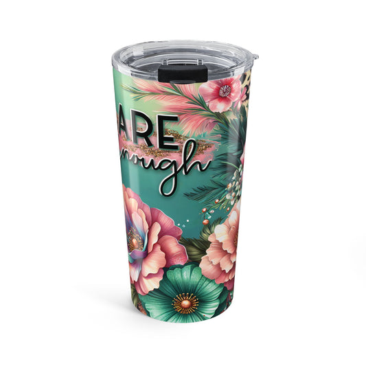 You Are Enough – Floral Sparkle Leopard Print Tumbler, 20oz