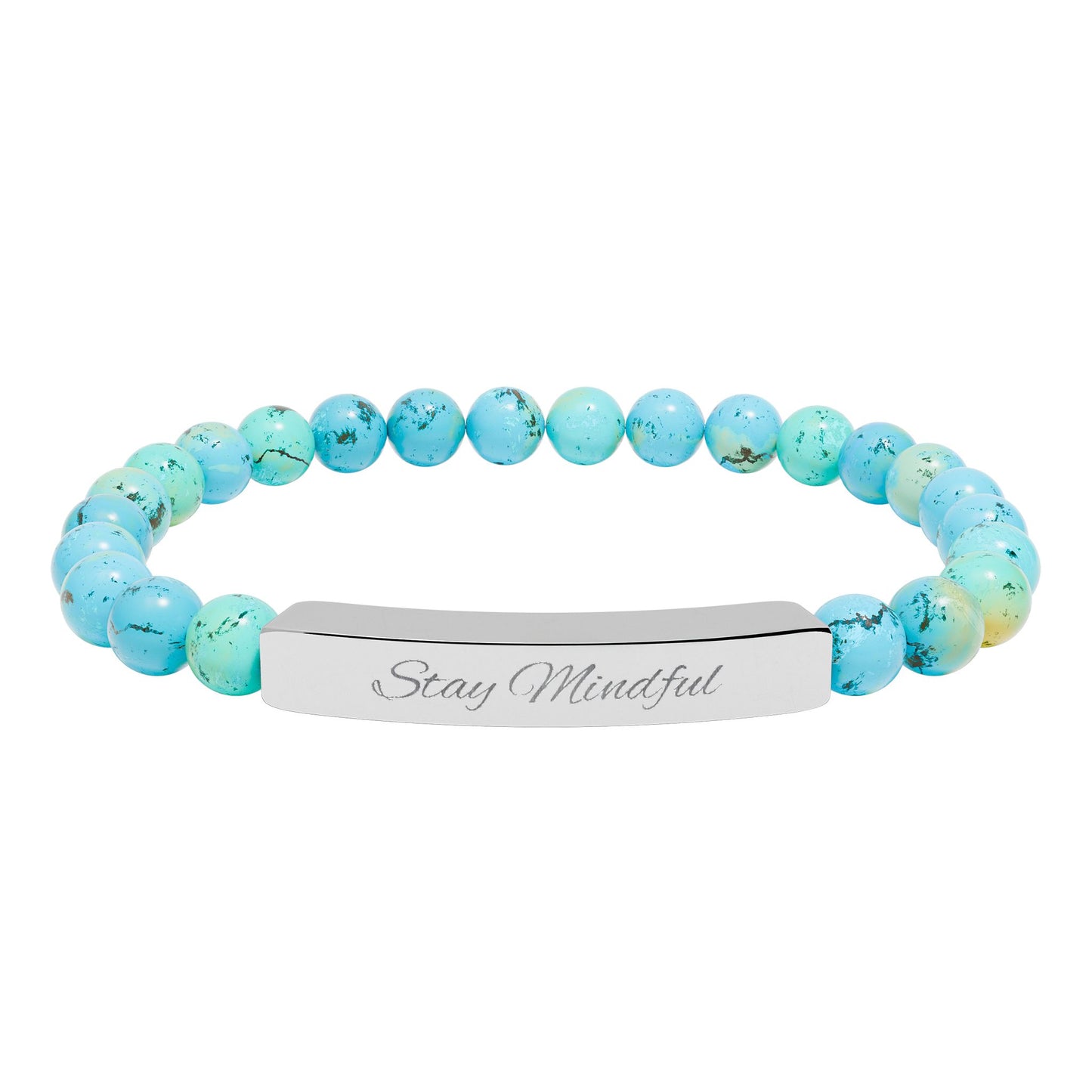 Personalized Real Natural Stone Bracelet (engraved), 7 stone options, Silver or Gold bar