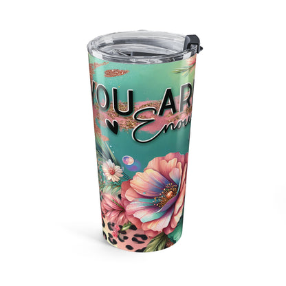 You Are Enough – Floral Sparkle Leopard Print Tumbler, 20oz
