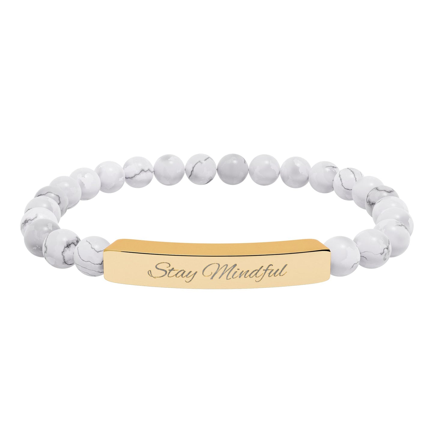 Personalized Real Natural Stone Bracelet (engraved), 7 stone options, Silver or Gold bar