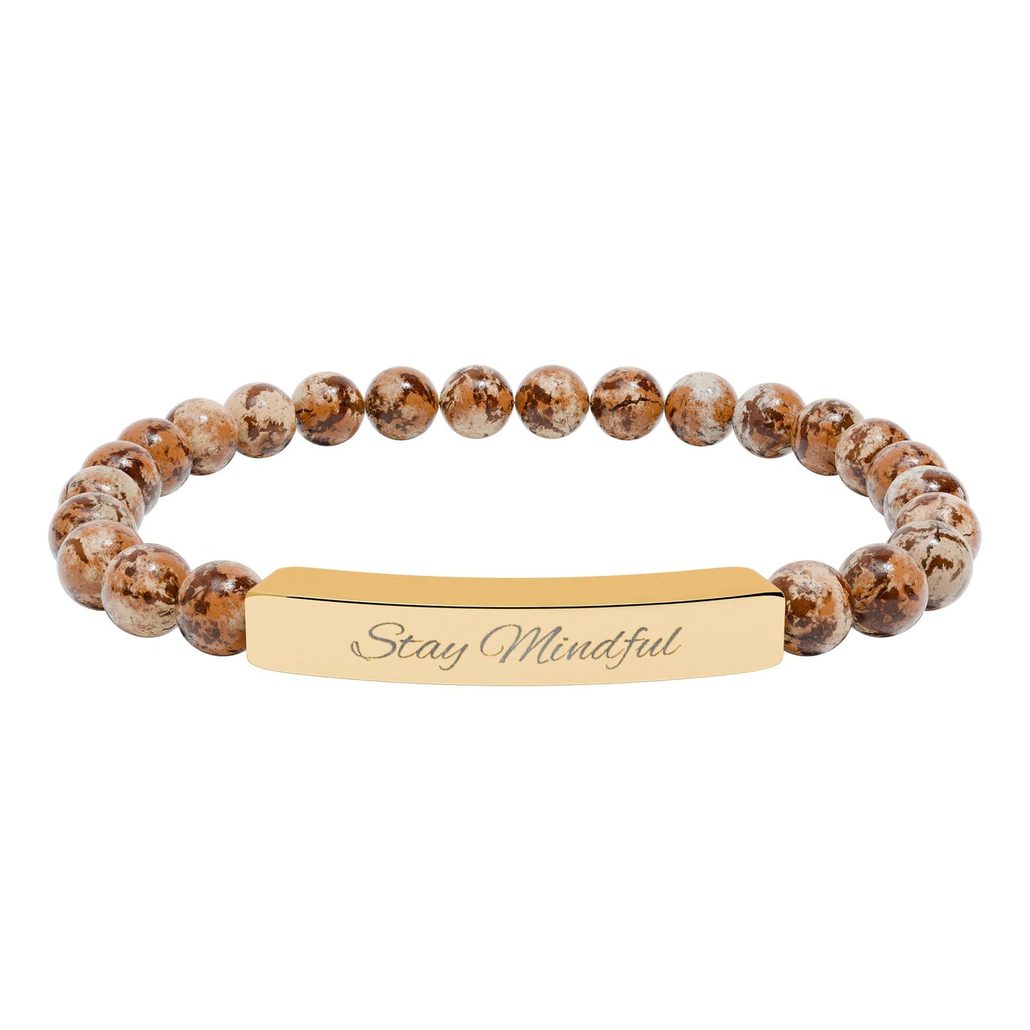 Personalized Real Natural Stone Bracelet (engraved), 7 stone options, Silver or Gold bar