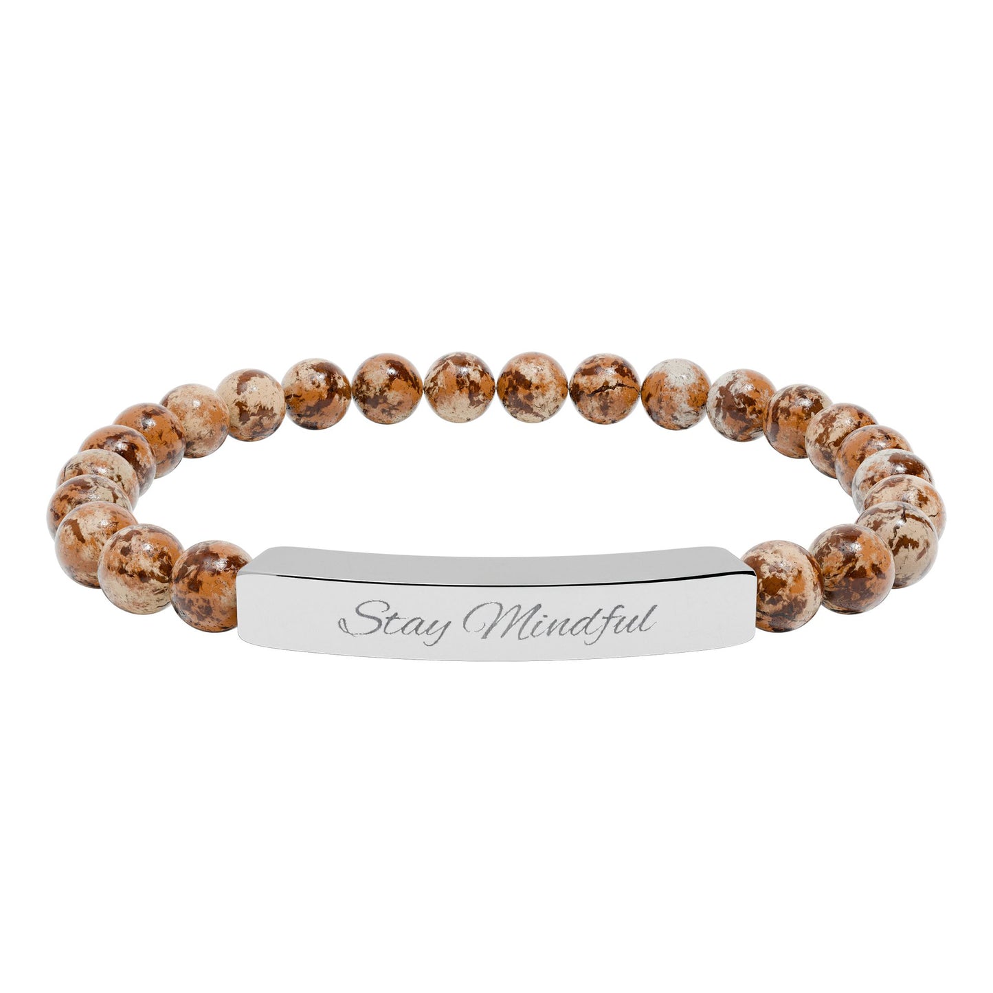 Personalized Real Natural Stone Bracelet (engraved), 7 stone options, Silver or Gold bar