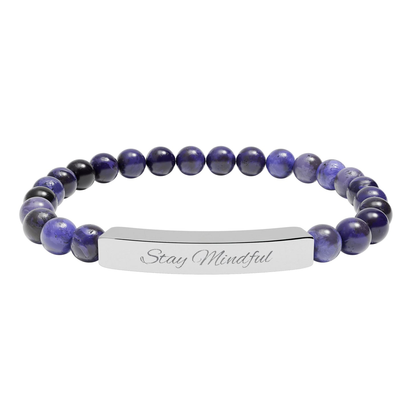 Personalized Real Natural Stone Bracelet (engraved), 7 stone options, Silver or Gold bar
