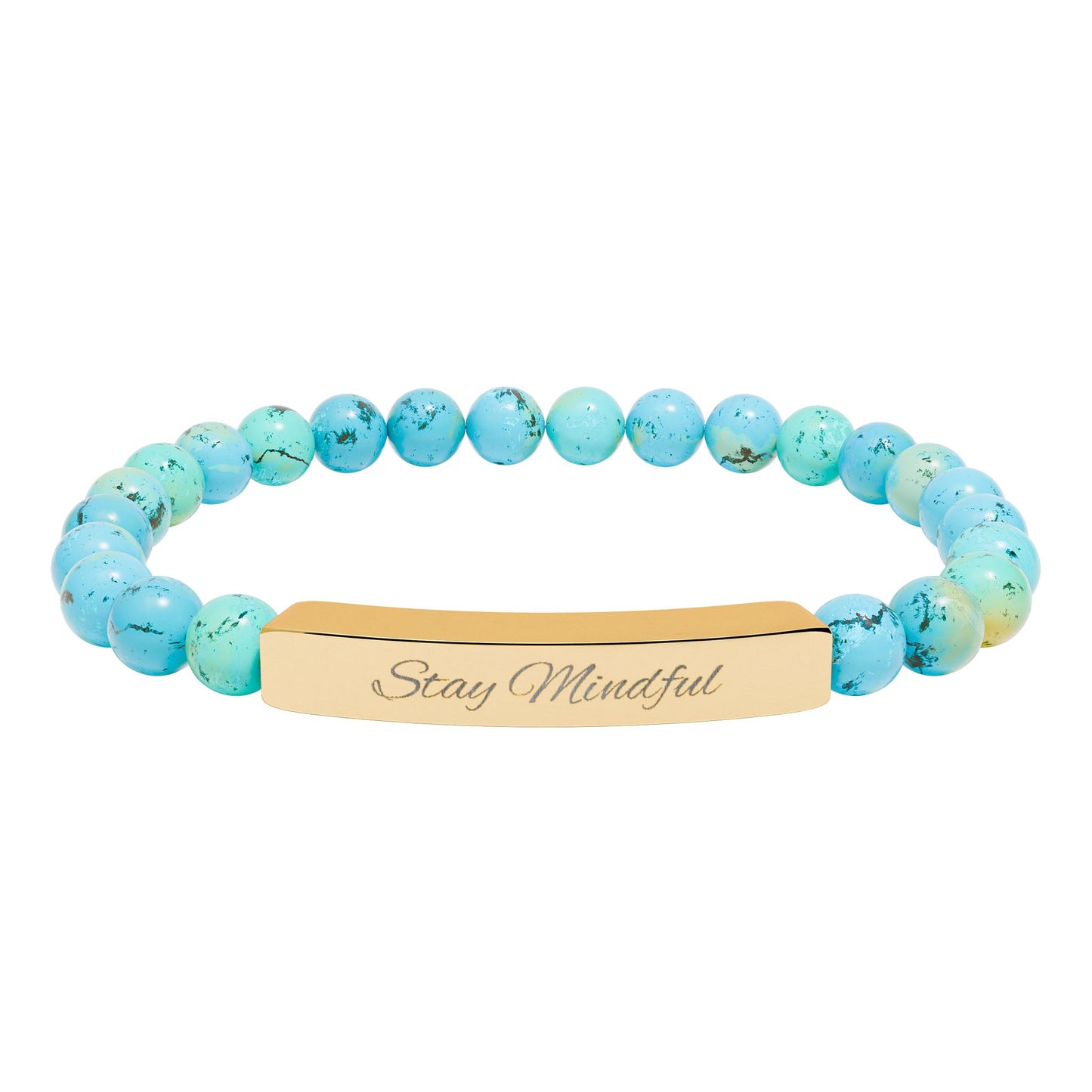 Personalized Real Natural Stone Bracelet (engraved), 7 stone options, Silver or Gold bar