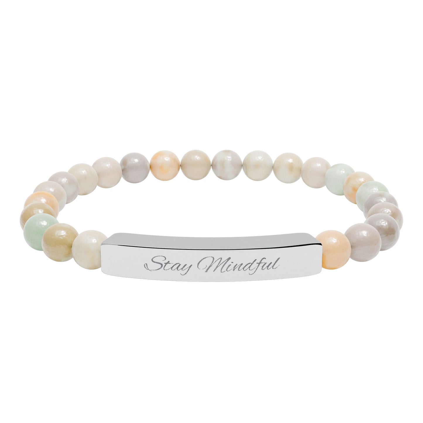 Personalized Real Natural Stone Bracelet (engraved), 7 stone options, Silver or Gold bar