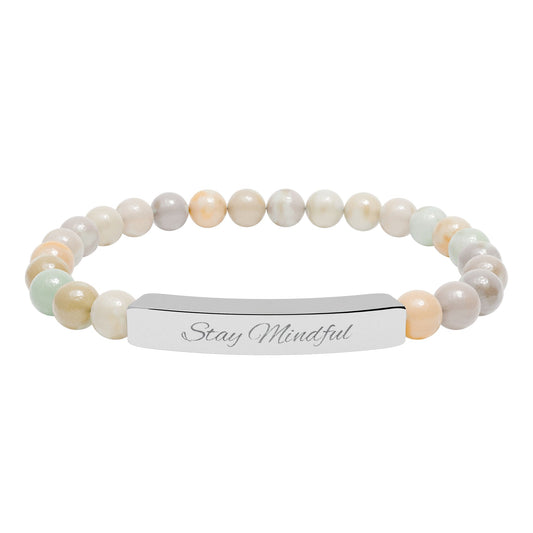 Personalized Real Natural Stone Bracelet (engraved), 7 stone options, Silver or Gold bar